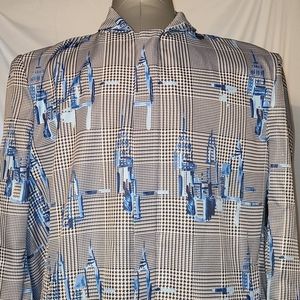 Alfani Blue and Black Patterned Trench Coat